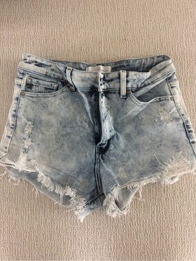 KanCan Light Blue Distressed High-Rise Jean Shorts